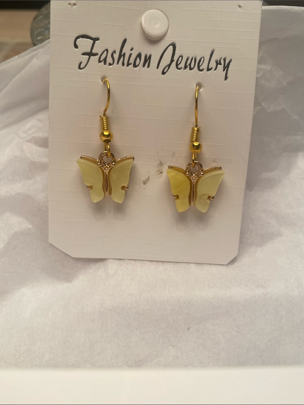 Fashion Jewelry Pale Yellow Butterfly Dangle Earrings